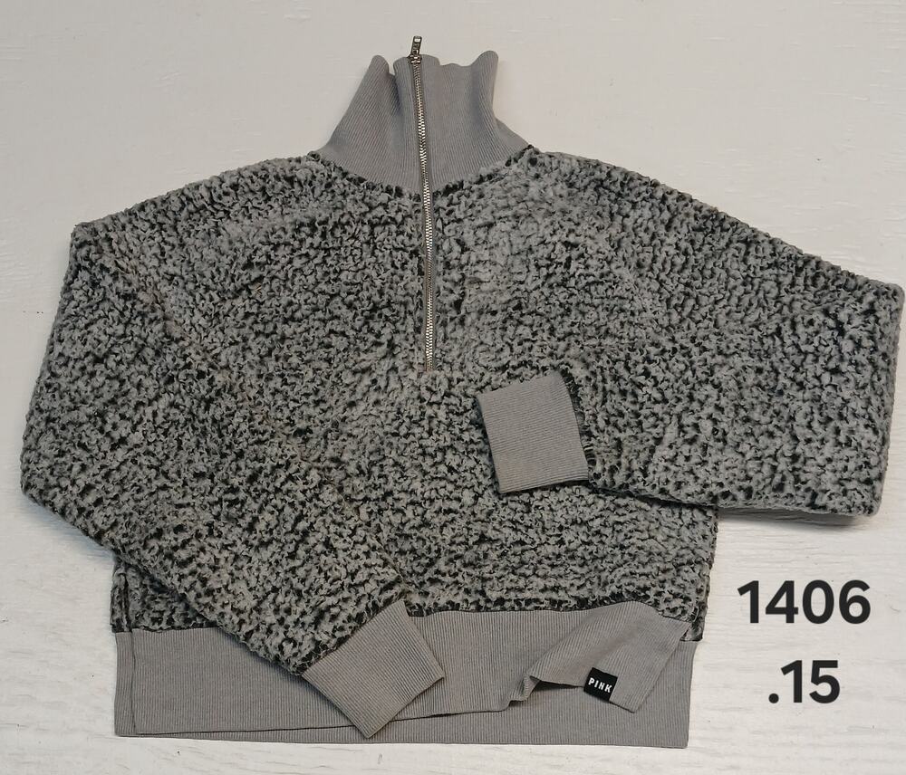 Victorias Secret PINK (Small) Gray Half Zip Pullover Sherpa
